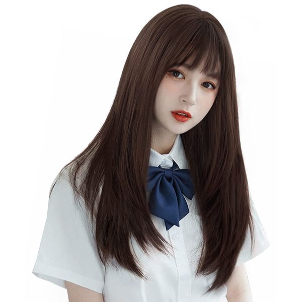 AISI Hair Wig, Long, Straight, Cross-Dressing, Wig, Full Wig, Semi-Long, Women's, Long Hair, Natural, Heat Resistant, Daily Life, Harajuku Style, Lolita, Cosplay, Wig, Halloween, Cute, Small Face, Net, Gift