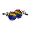 Rainbow Design Narrow Framed Round Cufflinks, Presented in a Personalised Engraved Box
