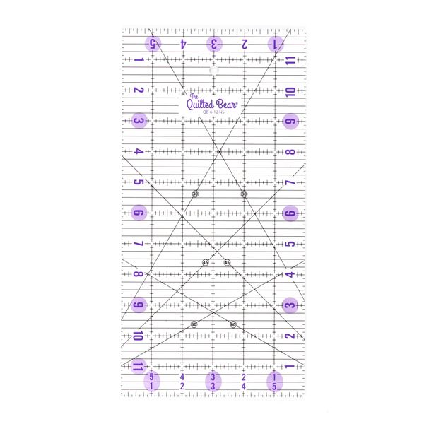 The Quilted Bear Quilting Rulers - Transparent Acrylic Non Slip Quilting & Patchwork Ruler with Clear Black Lines & 30, 45 & 60 Degree Angles (6" x 12")