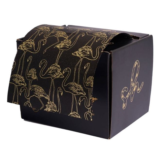 KMIIMETExtra Wide Hair Foil, Hairdressing Foil For Highlighting and Balayage, 12.7cm width hair foil roll with built in cutter. Embossed Foil with Black and Gold Continuous Line Flamingo Design#