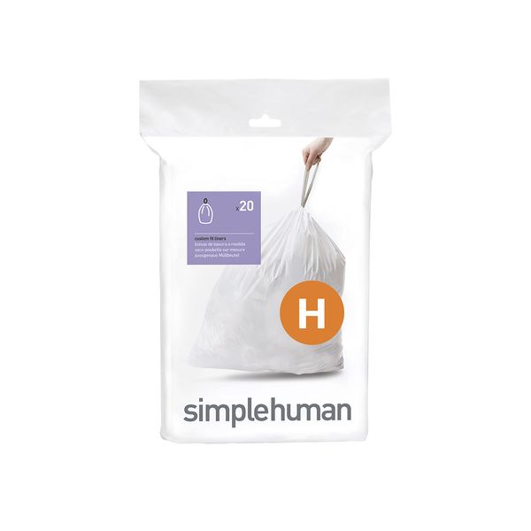 simplehuman Code H Custom Fit Drawstring Trash Bags in Dispenser Packs, 20 Count, 30-35 Liter / 8-9.2 Gallon, White