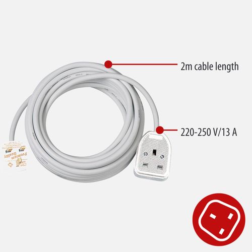 Brennenstuhl Extension Cable for Home and Office (2m Cable for Indoor use, with Rubberized Socket 13 A BS) White