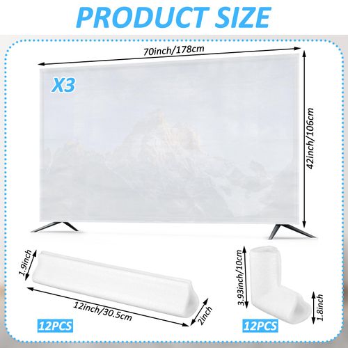 3 Pcs Cushioning Foam Set Include Flat Screen TV Covers Fits up to 70'' W x 42'' H,12 Moving Corner Edge Protectors and 12 Foam Protection Strips for TV Display Screen Protector Packing Moving