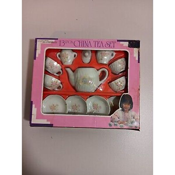 Miniature China Tea Set 13 pc Pink Roses Child’s 8+ Years Toy Pretend Play