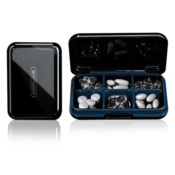 Pill Case, Medicine Case, Supplement Case, Stylish, Portable, Medicine Case, Pill Holder, Antibacterial, Moisture-Proof (Black)