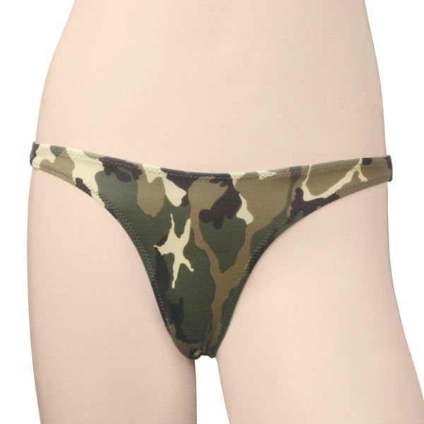 2-way stretch camouflage print thong green