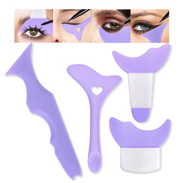 DAGEDA 4PCS Eyeliner Stencils Set, Waterproof Mascara Shield Winged Eyeliner Stencil for Lash/Eyebrow/Lip etc, Reusable Silicone Eyeliner Tool Lash Guard Makeup Tool for Women (Purple)