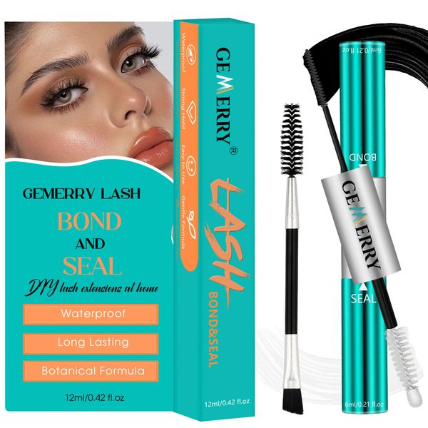 GEMERRY Wimpernkleber Bond und Seal 2 in 1 für Einzelne Wimpern Kleber Lash Glue Halt 72-96 Stunden Wimpern Extensions Kleber Wasserfest Bond & Seal Heimwerken zu Hause(6ml+6ml-Grün)