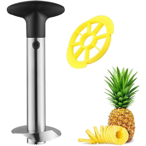 Pineapple Corer and Slicer Tool Combo，Premium Stainless Steel Pineapple Corer Remover，Stainless Steel Decorer Fruit Knife,Easy Core Remover，Easy Clean for Dishwasher Safe (Black)