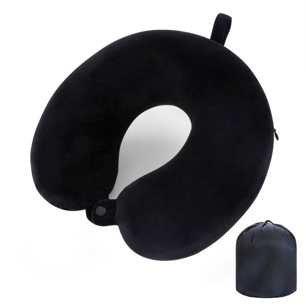 WENGX Travel Pillow Neck Pillow Memory Foam Travel Pillows Head Support Cushion for Airplane Train Car Office Travel Essential Flight Pillows for a Long Hauls Sleeping Rest (Black)