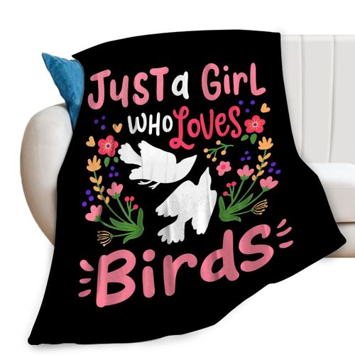 Just A Girl Who Loves Birds Throw Blanket Cute Flower Floral Print Blankets Gifts for Couch Sofa Bed Stuff Decor Soft Cozy Fleece Plush Flannel Bedding for Lover Women Girls Kids Adults 40"x50"