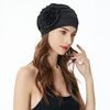 ZLYC Women's Beanie Hat with Flowers Elastic Chemo Hat, flowers black, Einheitsgröße