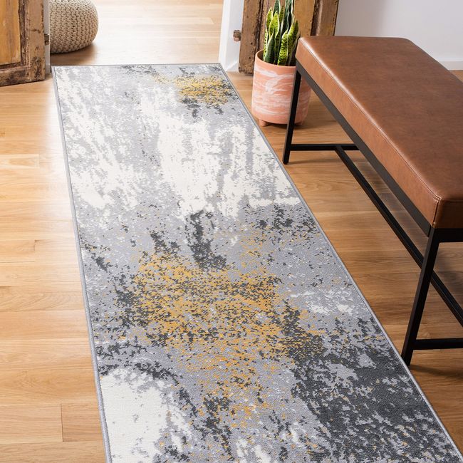 Rugshop Kitchen Runner Rugs Modern Abstract Stain Resistant Soft Yellow 2x7 Rugs