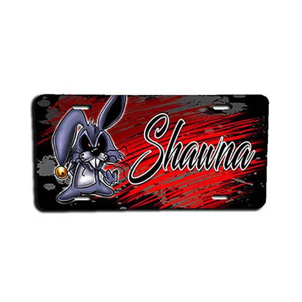 Digitally Airbrush Painted Personalized Custom Evil Rabbit Auto License Plate Tag
