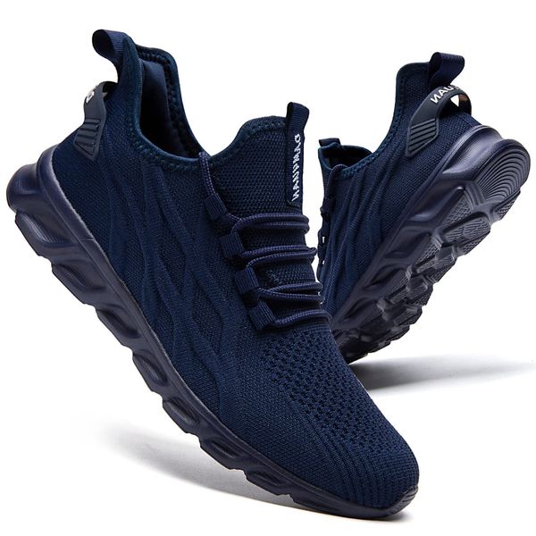 CAIQDM Mens Trainers Running Shoes Leisure Sneakers Mesh Walking Gym Tennis Shoes Lightweight Breathable Sports Outdoor Fitness Jogging Darkblue 9 UK