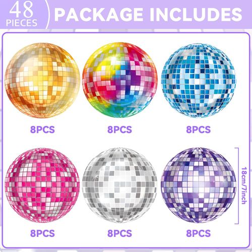 48Pcs 70s Shining Disco Ball 7" Paper Plates for Disco Decorations 70's Disco Party Plates Retro Colorful Disco Dinner Plates for 1970s Rock Roll Dance Birthday Party Baby Shower Party Supplies