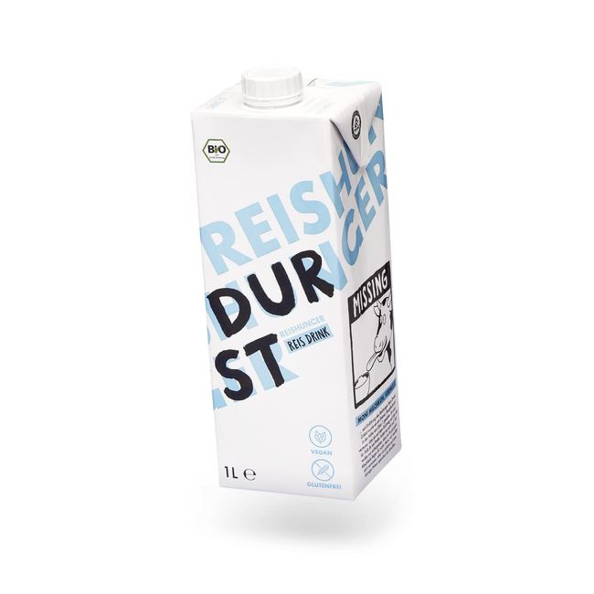 REISHUNGER BIO Reisdrink 5L (5 x 1L) - Veganer Pflanzendrink aus BIO - Ohne Soja, Zucker & Zusatzstoffe - Laktosefreie & Glutenfreier Reisdrink- Auch in 1L und 10 x 1L erhältlich