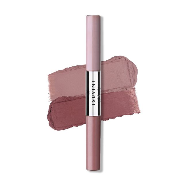 TSUVIMI 2 in 1 Eyeshadow Stick, High Pigmented Cream to Powder Eyeshadow, No Crease, Long Lasting, Blendable, Water and Oil Resistant, Easy to Use (Matte Pink and Dark Red)