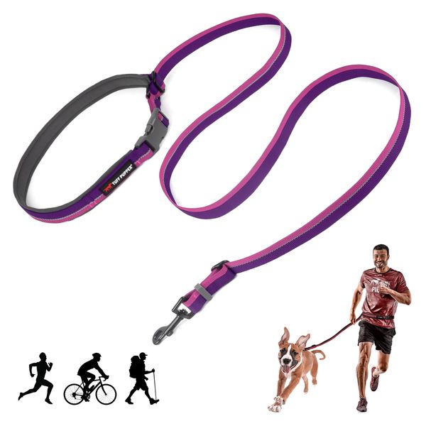 Tuff Pupper Hands Free Adjustable Length Dog Leash | Lightweight for Running Jogging Walking | Padded Waist Belt (115-180 cm) | Adjusts 1 to 2 Metre Length | Strong Ballistic Nylon w/Reflective Strips