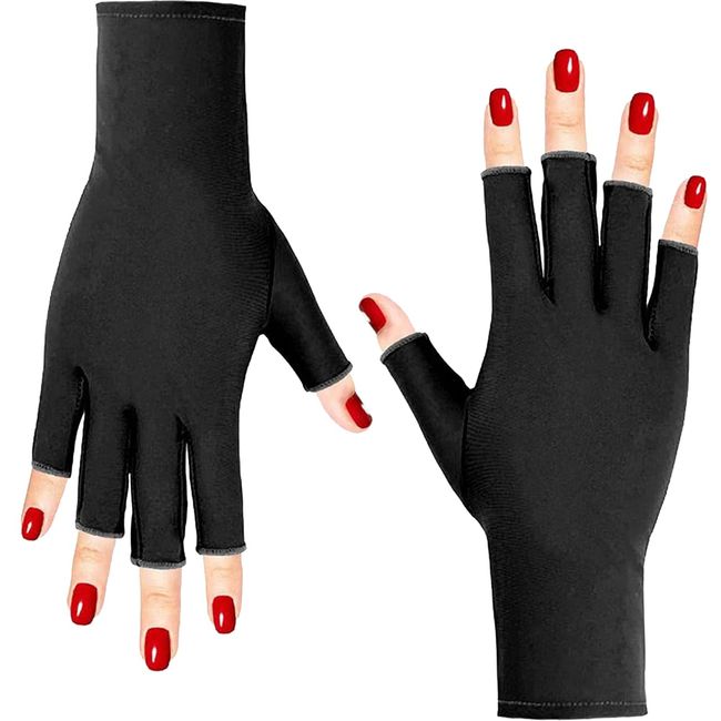 STOUCLA UV Handschuhe Nägel,Gel-Maniküre-Handschuh,Maniküre Fingerlose Handschuhe für Radfahren Autofahren Angeln Fitness (Schwarz)