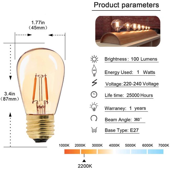 C7 LED Night Light Bulbs 0.5W Dimmable E12 E14 Warm White 2200K