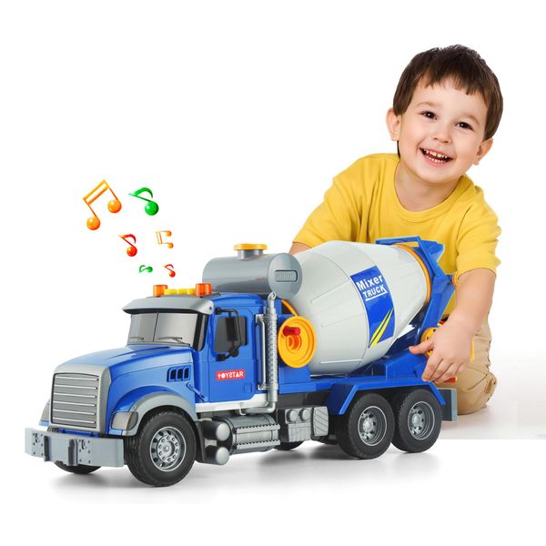 ANJARU Kids Big Cement Mixer Toys Truck Toys Engineering car Lights Sounds,Friction Powered Push car，Go Construction Vehicles Toddlers Boys and Girl Gift car Age 3+ (Big Mixer Car)