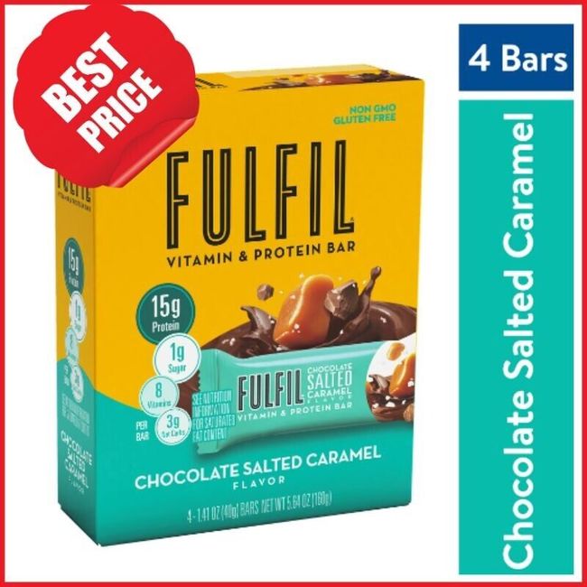 FULFIL Vitamin & Protein Bar, Chocolate Salted Caramel Flavor, 4 Count