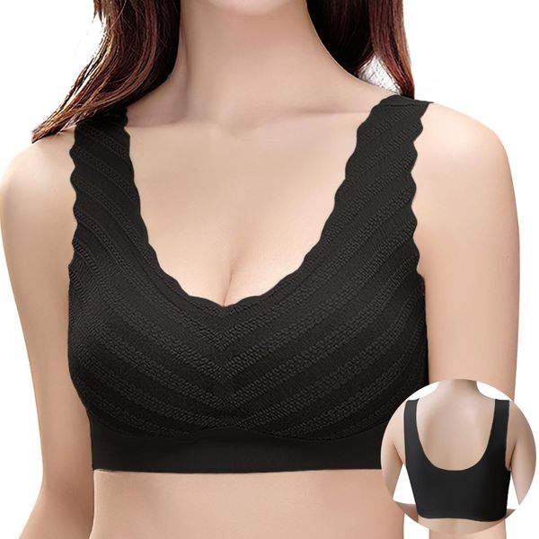 Wireless Bra, Seamless Bra, Set of 2, Breathe Freely, Bust Salon Supervision, Freedom Max Bra, Sports Bra, Bra Unsewn, Black*2