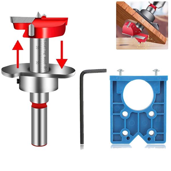 Door Hinge Jig, Forstner Bit Sets, 35mm Hinge Drill Bit for Kitchen Door Handle Jig, Puncher Locator for Cabinet Hinges and Mounting Plates