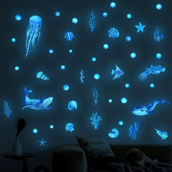 AVRUYPI leuchtsticker Im Dunkeln leuchtende Meerestier-Aufkleber, Fluoreszierend Wandtattoo für Kinder Babyzimmer Schlafzimmer Wohnzimmer Wanddeko