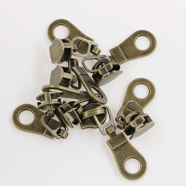 Leekayer 50PCS #5 Antique Brass Pulls for Nylon Coil Zippers Metal Zipper Sliders for Jacket Luggages Purses Bags Bulk Brass Slider for Zipper