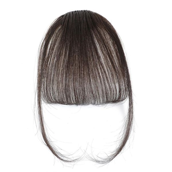 Bangs Clip Alles handgewebt One Piece Human Hair Clip in Pony Fringe Extensions Natürliche Bangs with Tempel Haarteile Echthaar Haarverlängerung für Frauen Dunkelbraun