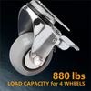 POWERTEC 3" Swivel Double Lock Polyurethane Plate Caster Gray, 4PK (880lbs)