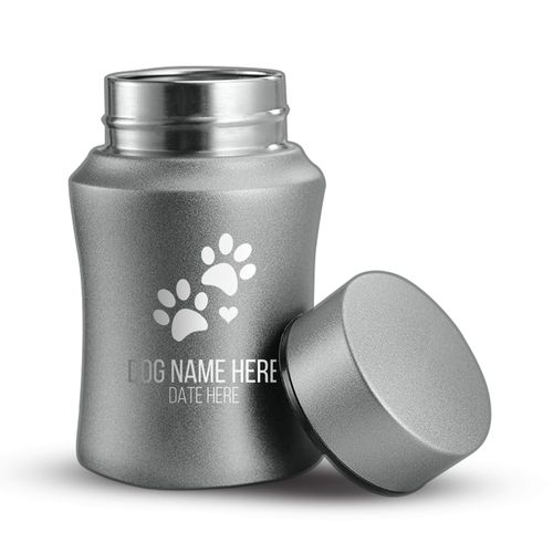 Customized Small Keepsake Urn Personalized Engraved with Pet Name, Date, and Dog Design - 4" Powder Coated Cremation Mini Compact Urn for Dogs Ashes | 5–10 Lbs Capacity | Gray, Dog Paws