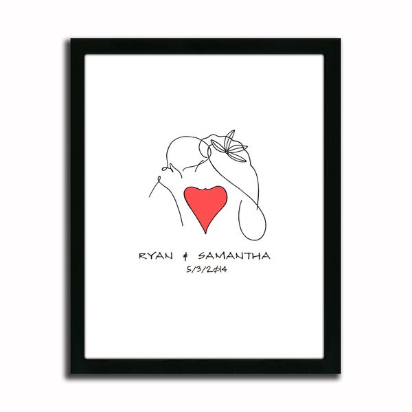 Kiss - Line Drawing Framed Print