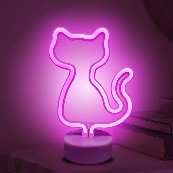 ALEENFOON Light Signs LED Neon Light Room Decor Night Lights Battery Powered and USB Operated Indoor Lighting Bedside and Table Lamps for Bedroom Christmas Party Bar (cat)