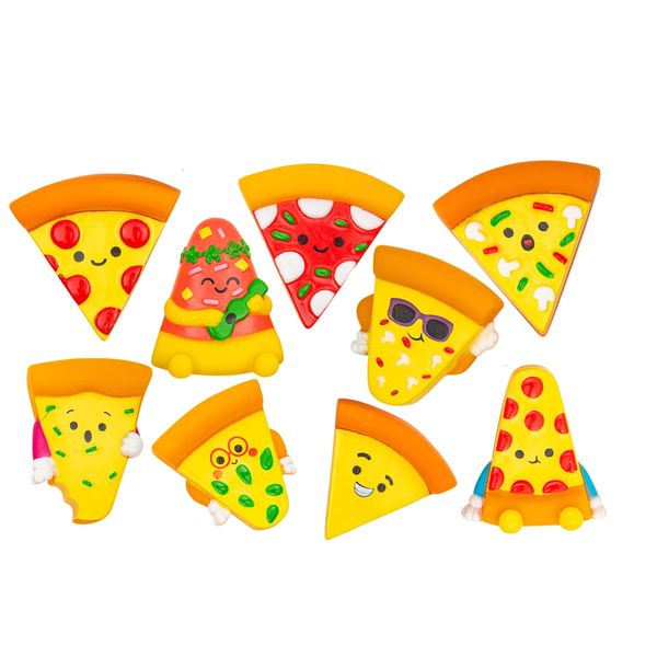 Rubber Pizza Character Toy Assortment - Fidget Toy, Party Favors, Reward Chest, Treasure Chest, Goodie Bags, Bath Toys - Pizza Party Family Pizza Night Pizza Party Favors - 10 Piece