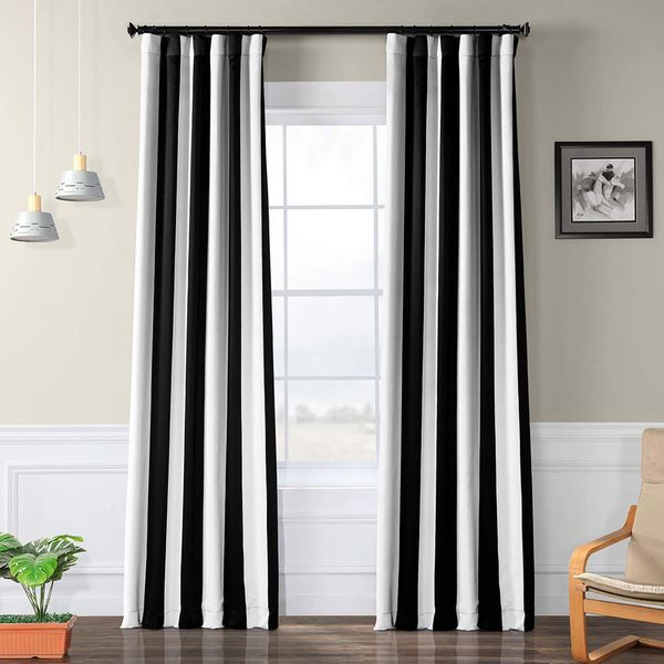 HPD Half Price Drapes BOCH-KC43-96 Stripe Room Darkening Curtain (1 Panel), 50 X 96, Awning Black & Fog White