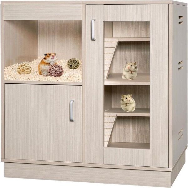 Large Hamster Cage Furniture With Storage Cabinet, Acrylic Windows,  Pet House