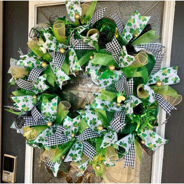 XL Fun Green Bling St. Patrick's Day Deco Mesh Front Door Wreath Home Decoration