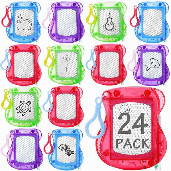 24 Pcs Mini Magnetic Drawing Board for Kids,Erasable Sketch and Painting Pad with Backpack Keychain Clip,4 Colors Mini Doodle Board for Birthday Party Favors Classroom Supply Goodie Bag Stuffer