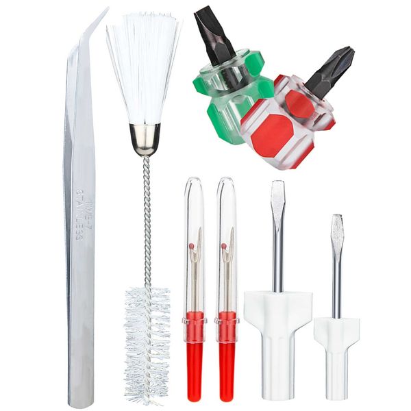 Sewing Machine Cleaning Kit, 8pcs Repair Machine Sewing Tools Includes Tweezer Double Headed Lint Brush Different Size Screwdrivers and Seam Rippers to Boost Machine Sewing Performance (A)