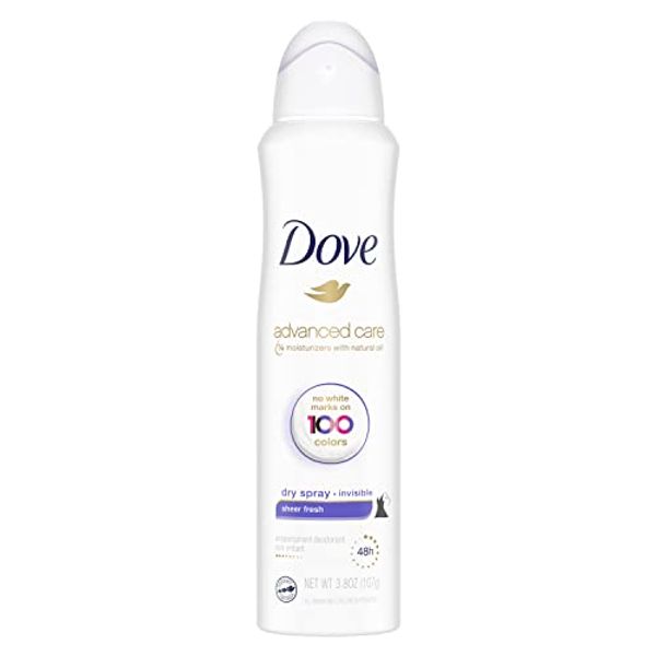 Dove Advanced Care Invisible Dry Spray Antiperspirant Deodorant No White Marks on 100 Colors Sheer Fresh 48-Hour Sweat and Odor Protecting Deodorant for Women 3.8 oz