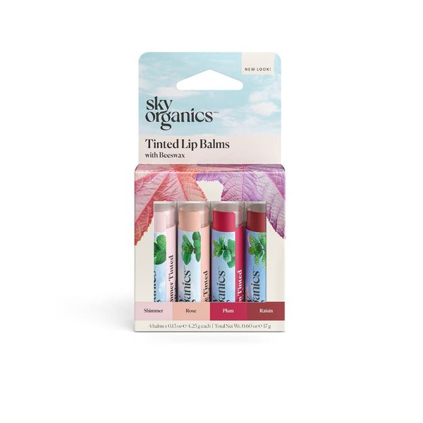 Sky Organics ティントリップバーム 4色セット アメリカ製 (ミツロウ ココナッツオイル ココアバター ビタミンE)