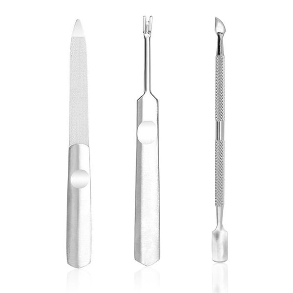 3 Pieces Set Cuticle Pusher Pedicure Cuticle Pusher Tool Kit Nail Cuticle Fork Nail Remover Tool for Toe Nail Care Manicure Dead Skin Removal Tool with File Cutter