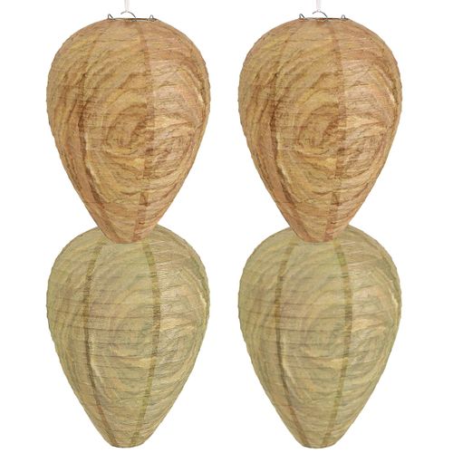 DECYOOL 4 Pack Paper Wasp Nest Decoy Hanging Wasp Nest Stay Away from Wasps Hornets Yellow Jackets(Dark Brown, Light Brown)