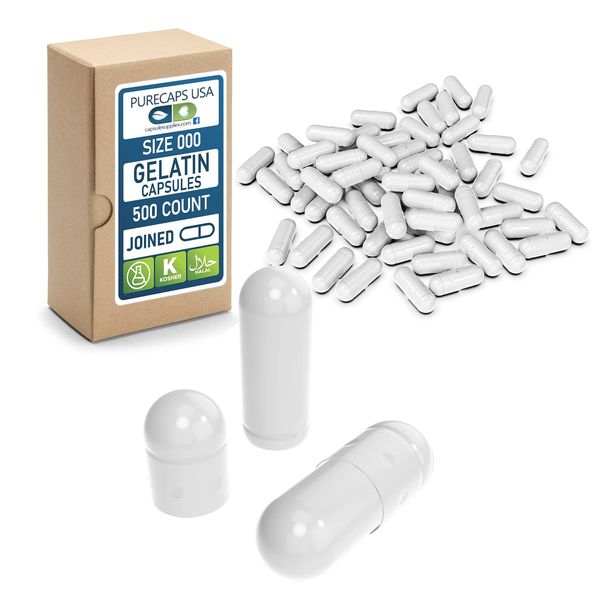Purecaps USA - Size 000 Empty Green Gelatin Pill Capsules - Fast Dissolving and Easily Digestible - Preservative Free with Natural Ingredients - (500 Joined Capsules)