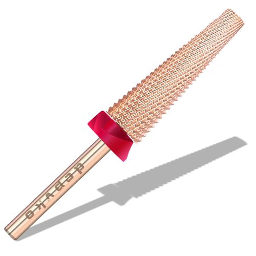 Depvko Super Long 5 in 1 Nail Drill Bits, 3/32'' Carbide Tungsten Bits, Two Way Rotate Professional Advanced Safety Bits for Nail, Fast Remove for Manicure Pedicure Cuticle Gel Polishing(F, Rose Gold)