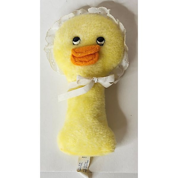 1960’s vintage Eden yellow duck baby rattle plush toy