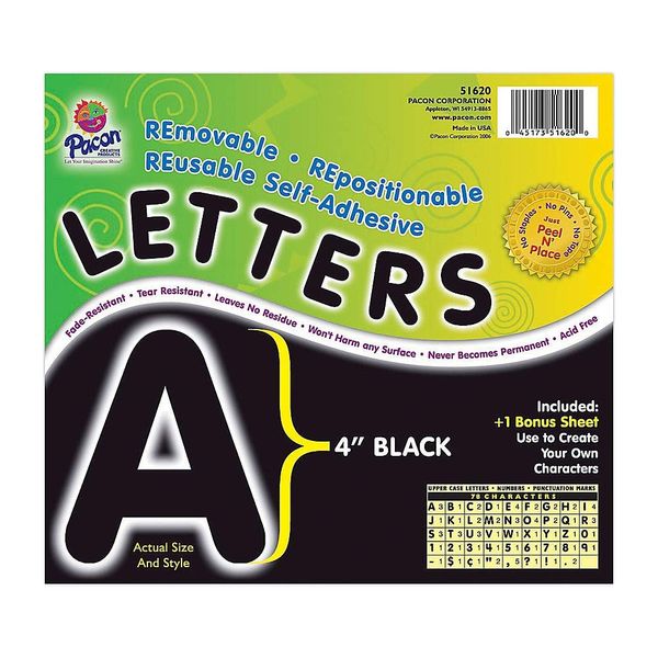 Pacon Reusable Self-Adhesive Letter & Number, Black 78 per Pack